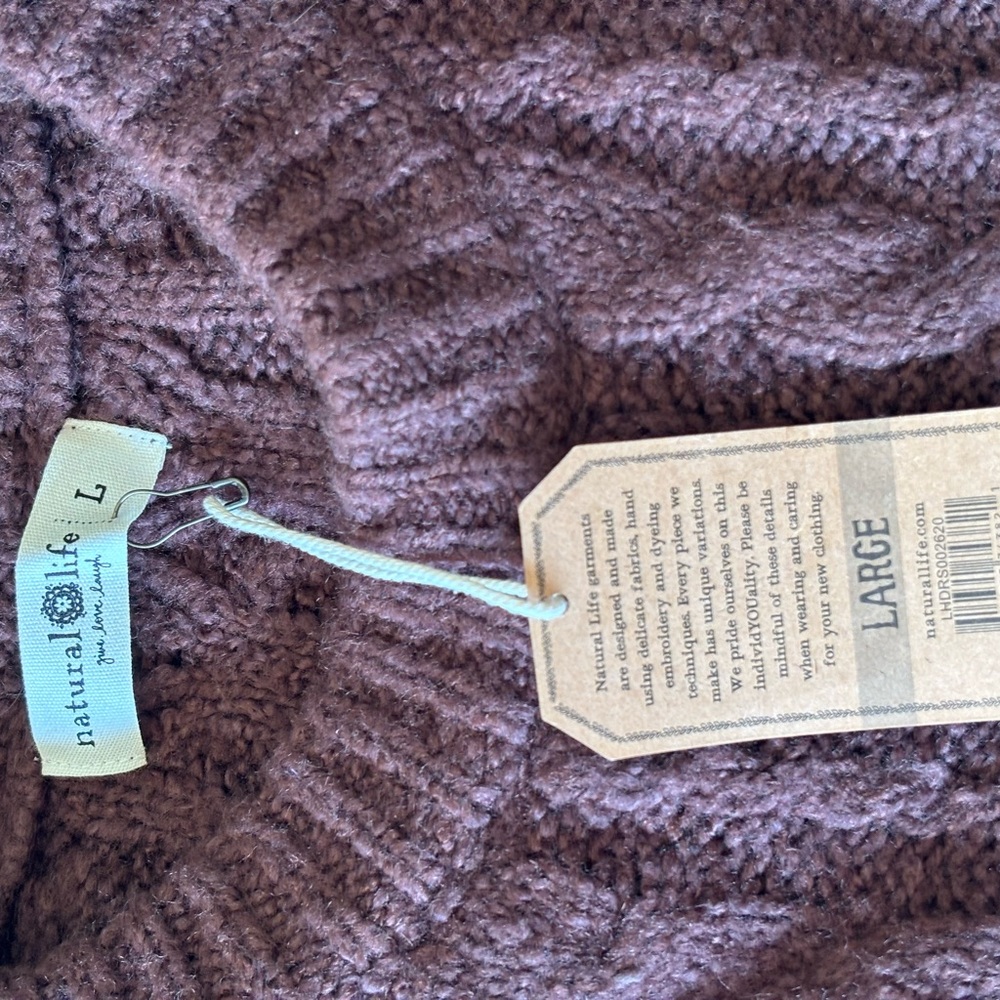 NATURAL LIFE Chocolate Cable Knit Long Sweater Large nwt pit 24” length 33” - Picture 4 of 6
